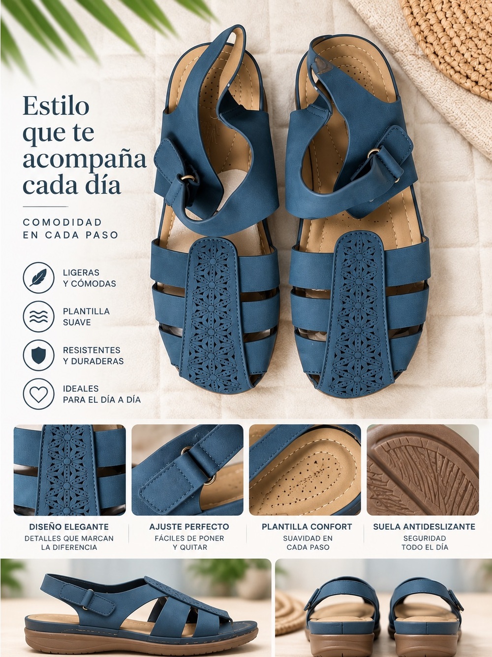 Women's Navy Laser-Cut Slingback Sandals